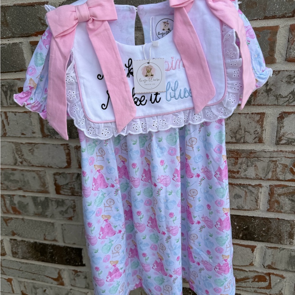 Pink Bow Sailor Collar Baby Dress with Princess Print